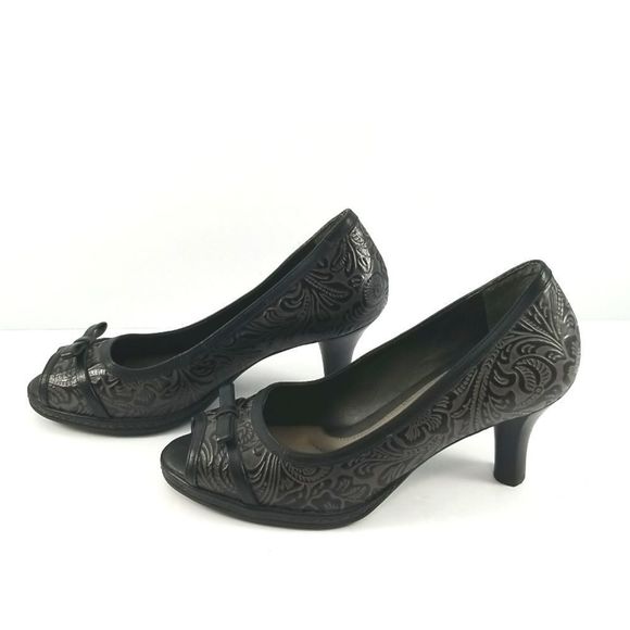 Nurture “Sandee” Tooled Leather Peep Toe Heels Size 7. S742 - Picture 3 of 5